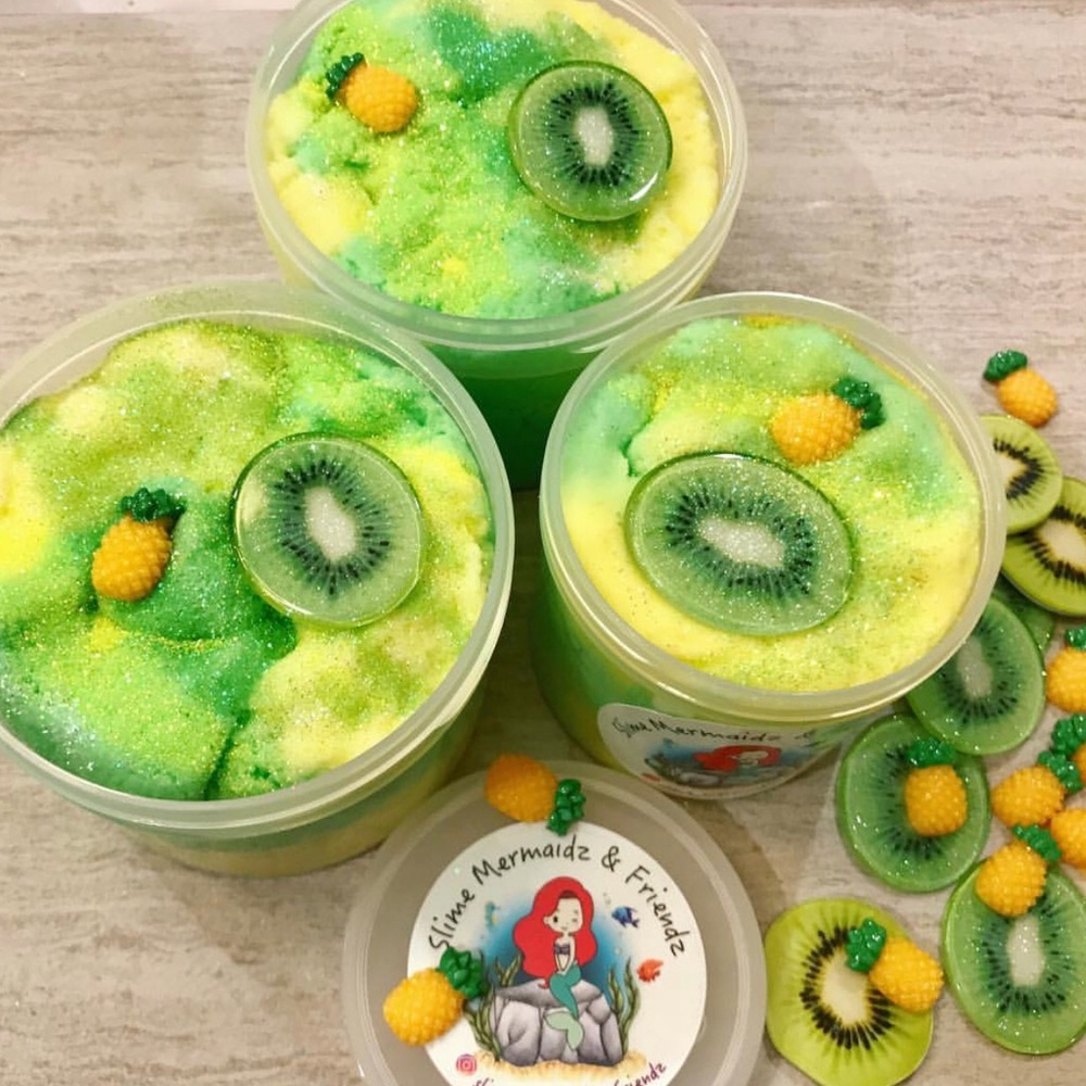 6oz Pineapple kiwi cloud slime. Drizzly & fluffy